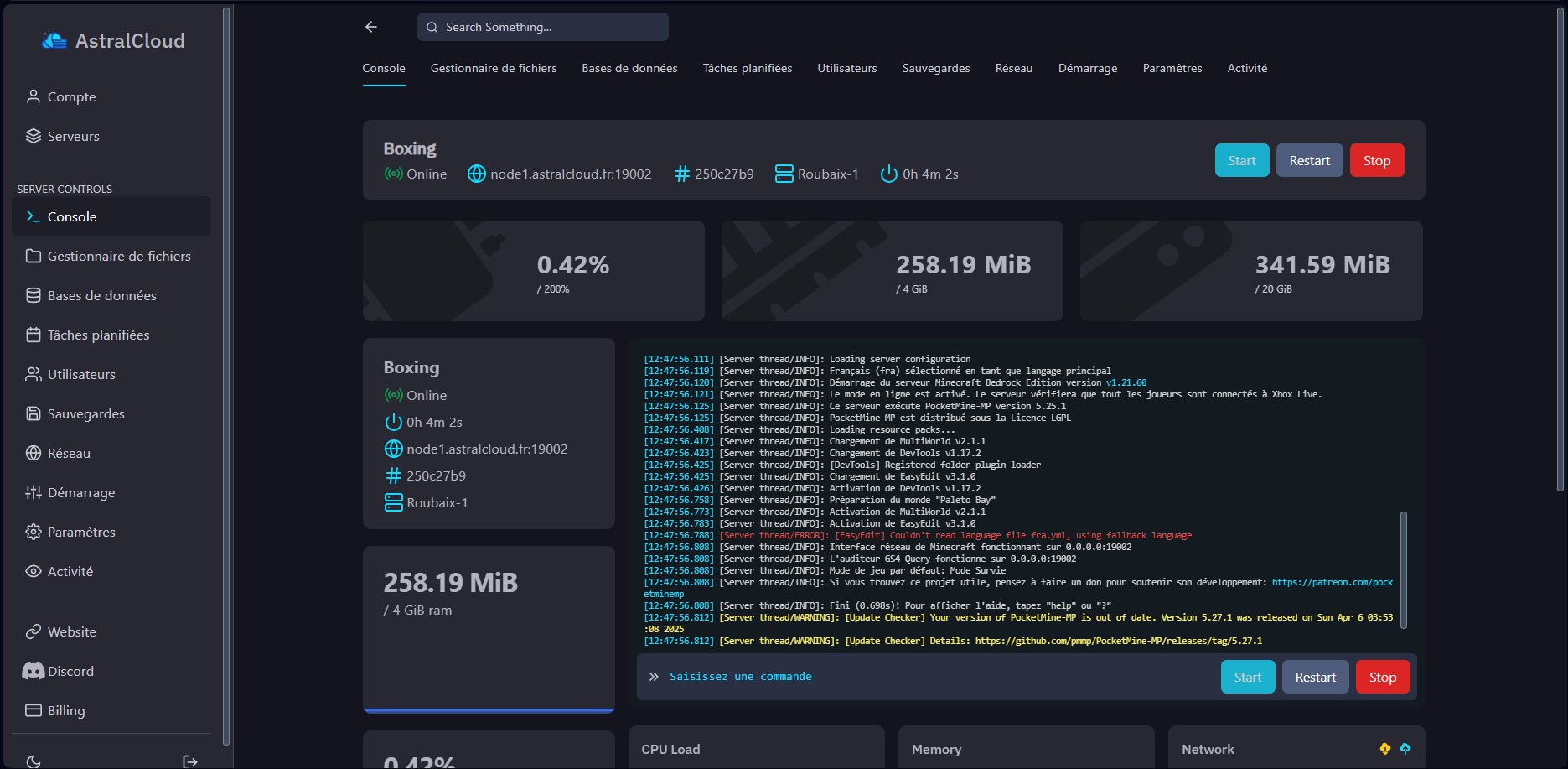 pterodactyl control panel
